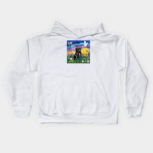 "Sunrise Garden" with a Black Pug Kids Hoodie